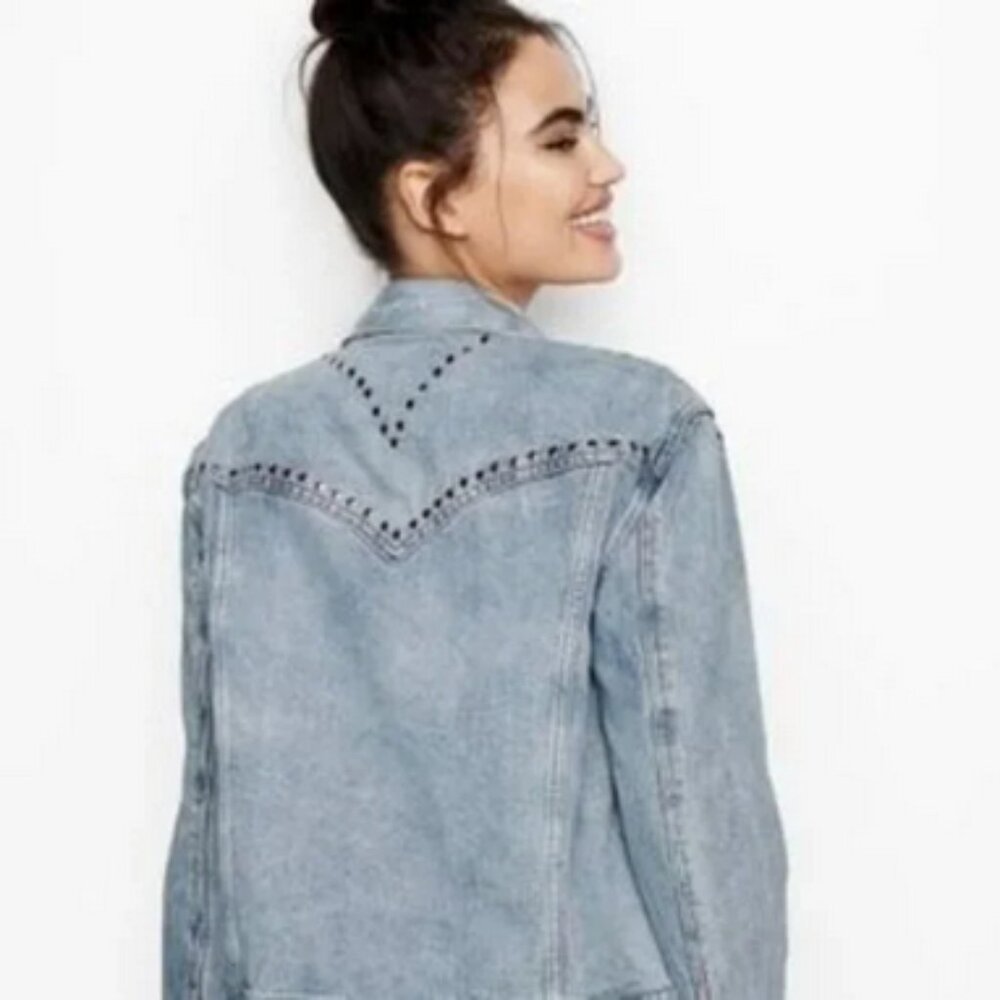 NWOT Victoria's Secret studded distressed denim jacket size medium - Picture 2 of 8